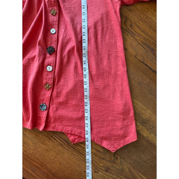Soft Surroundings Top L Coral Button Front Tunic Asymmetrical Hem - Picture 5 of 8